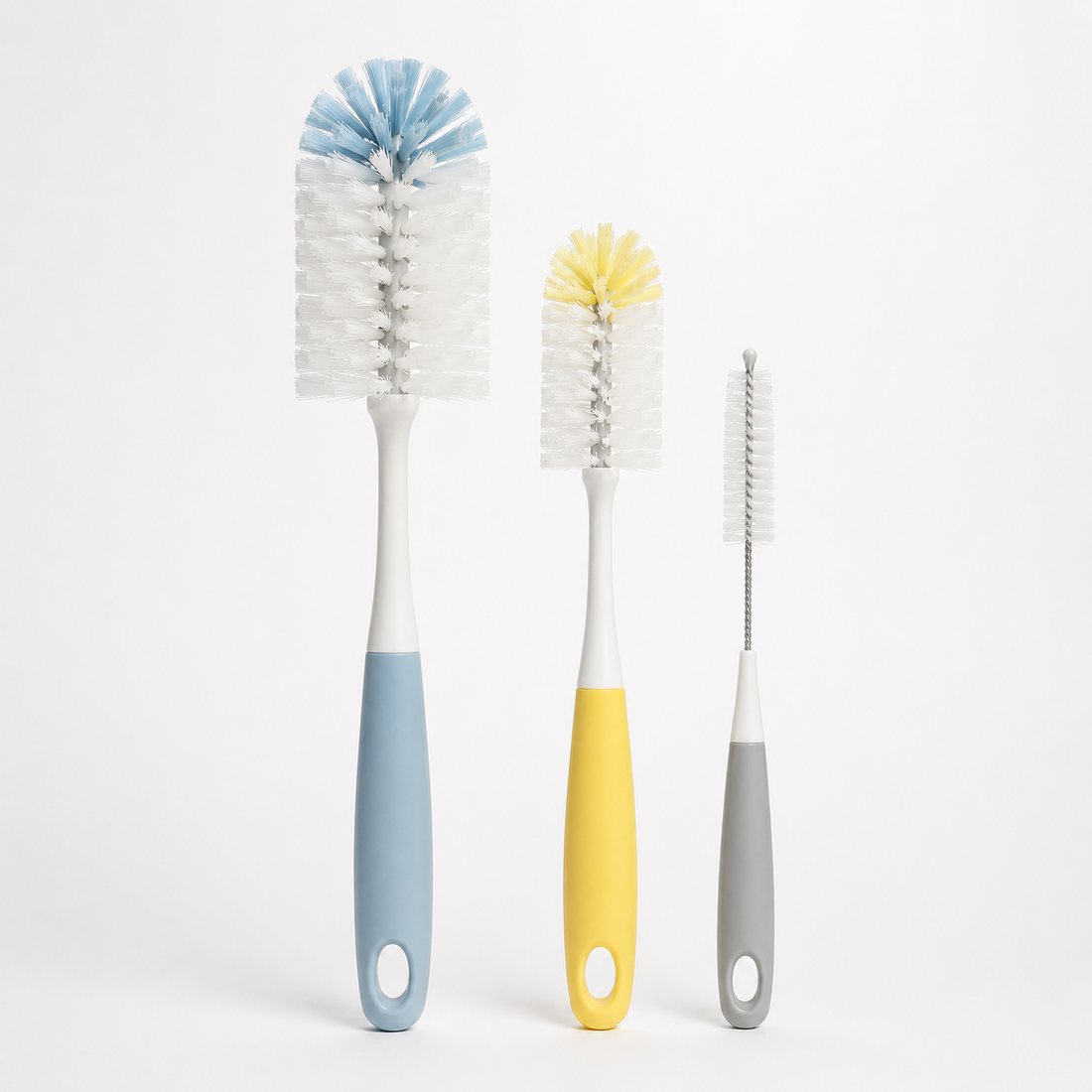 Bottle Brush Trio — Three long-handle brushes for bottles, flasks and narrow jars.