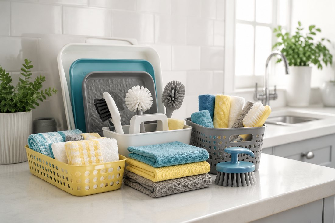 Clean Cabinet Bundle arranged in a cleaning cabinet