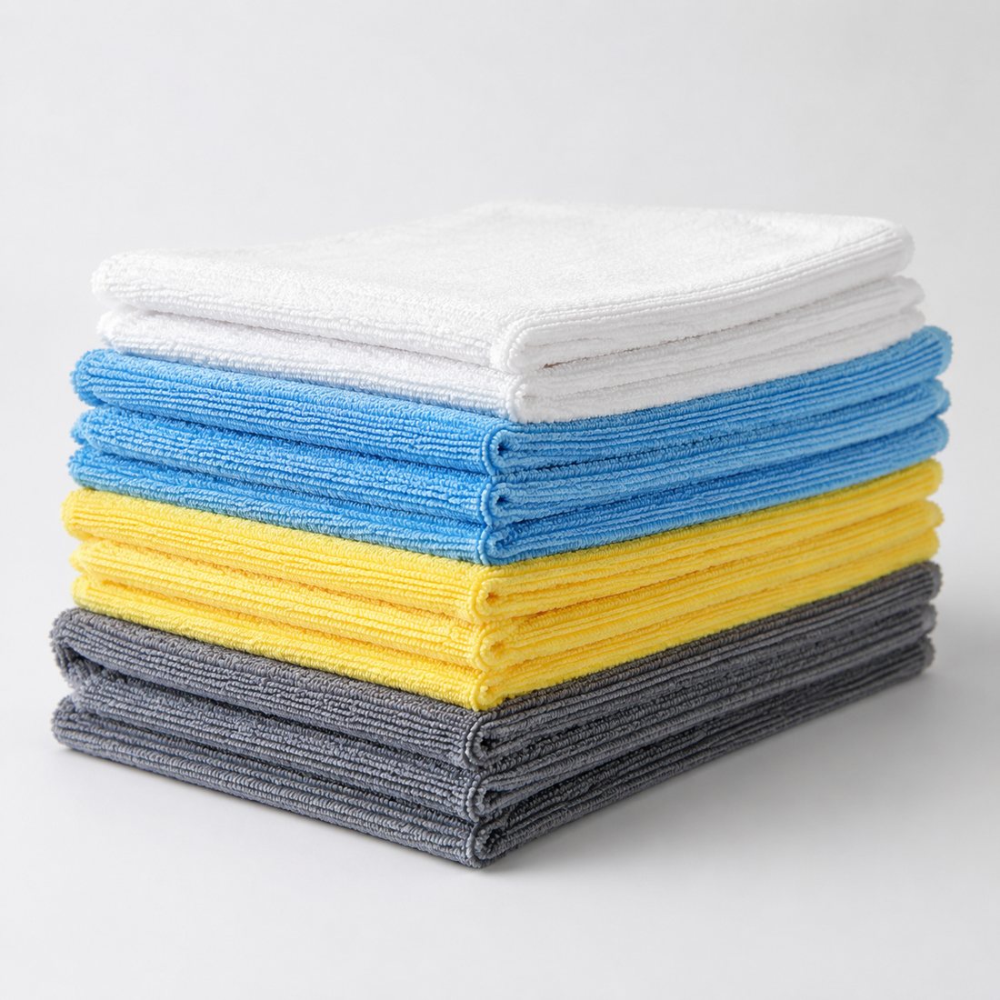 Microfiber Cloth Set (16) — Sixteen reusable, lint-free microfiber cloths for everyday wiping.