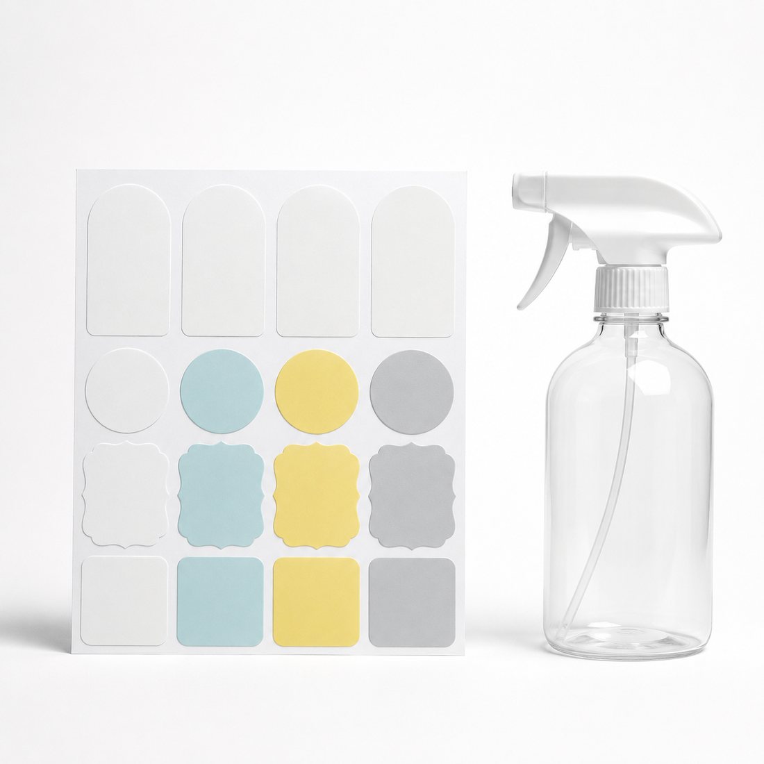 Reusable Spray Bottle Labels — Blank waterproof labels you write yourself for refill bottles.