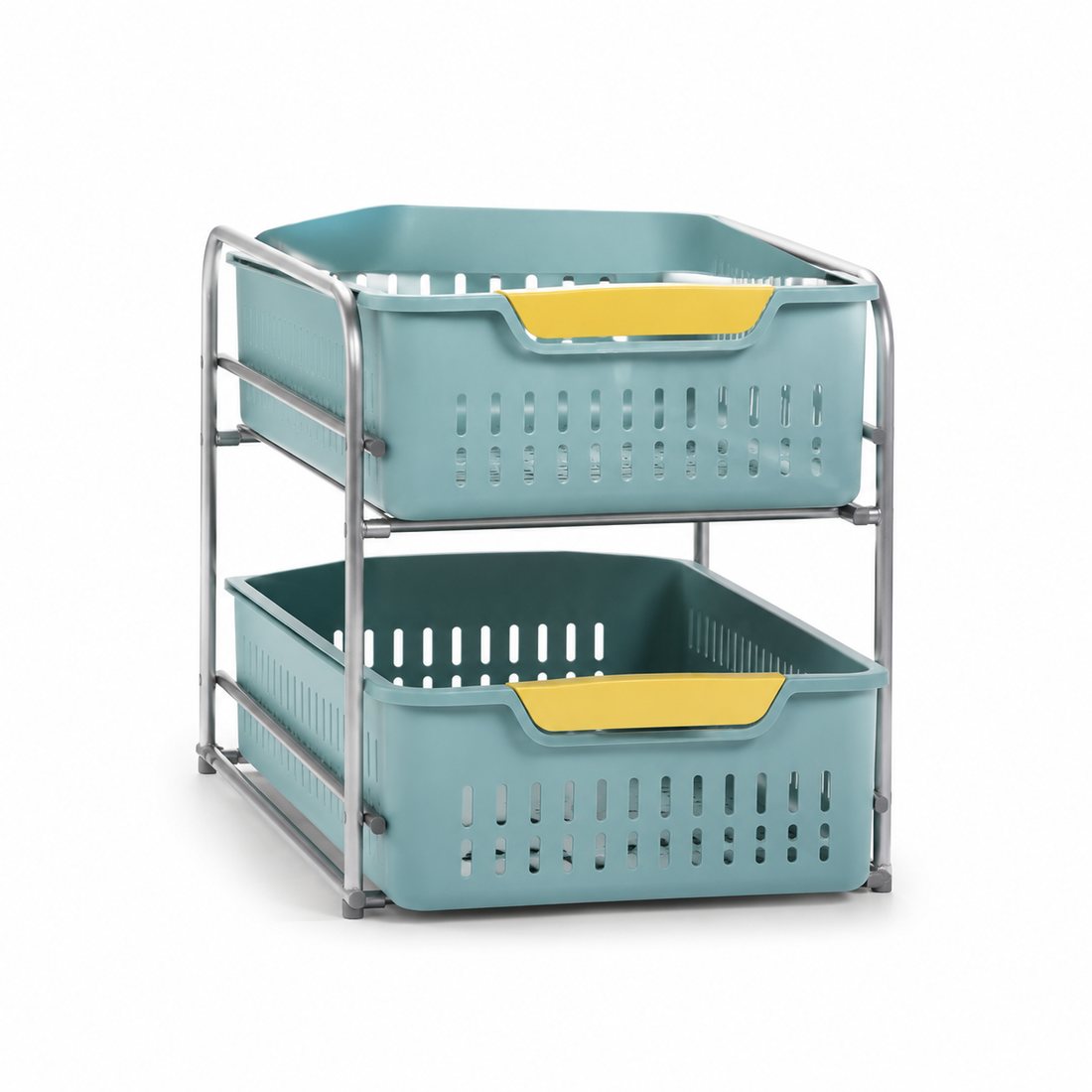 Under-Sink Basket Pair — Two stackable baskets that fit around under-sink pipes.