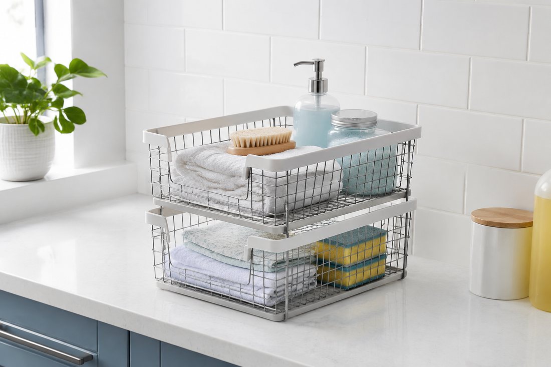 Under-Sink Basket Pair in use at home